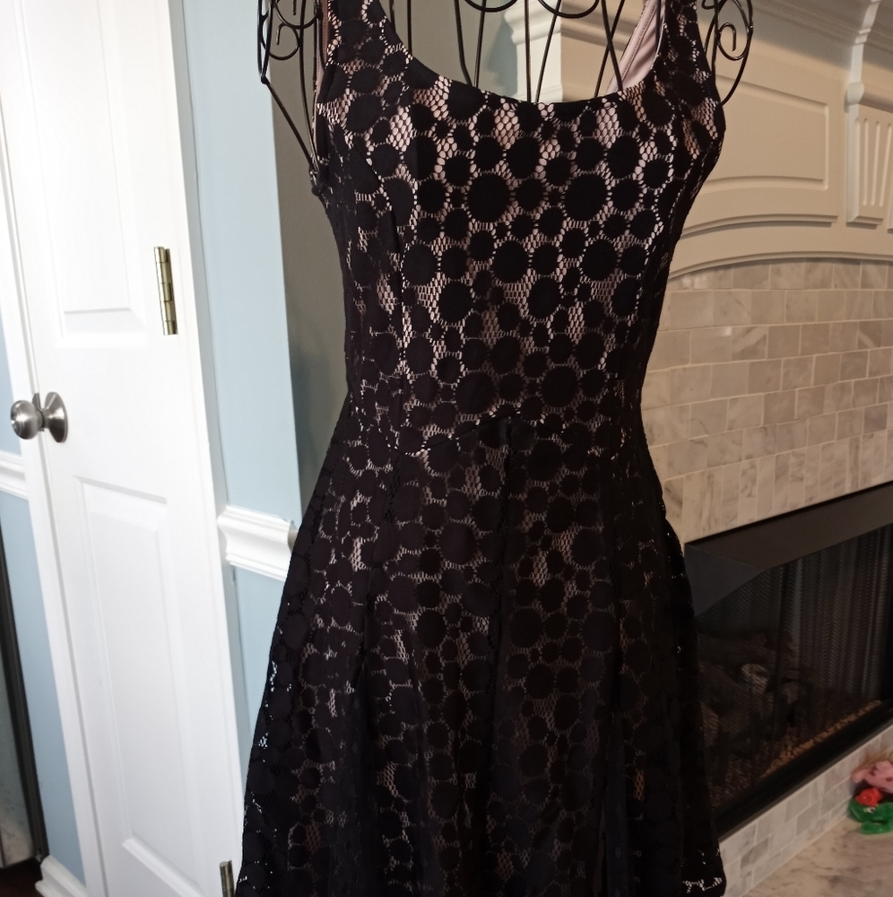 Disney Women's Minnie Rocks the Dots Black Lace Dress S Fit and Flare